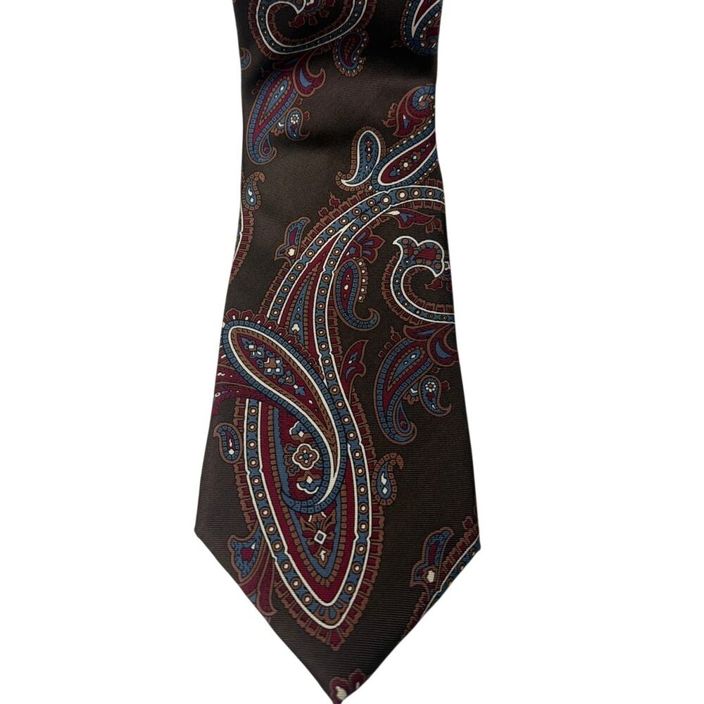 Christian Dior Silk Tie Brown Paisley Pattern 58"  Designer Luxury Office Core